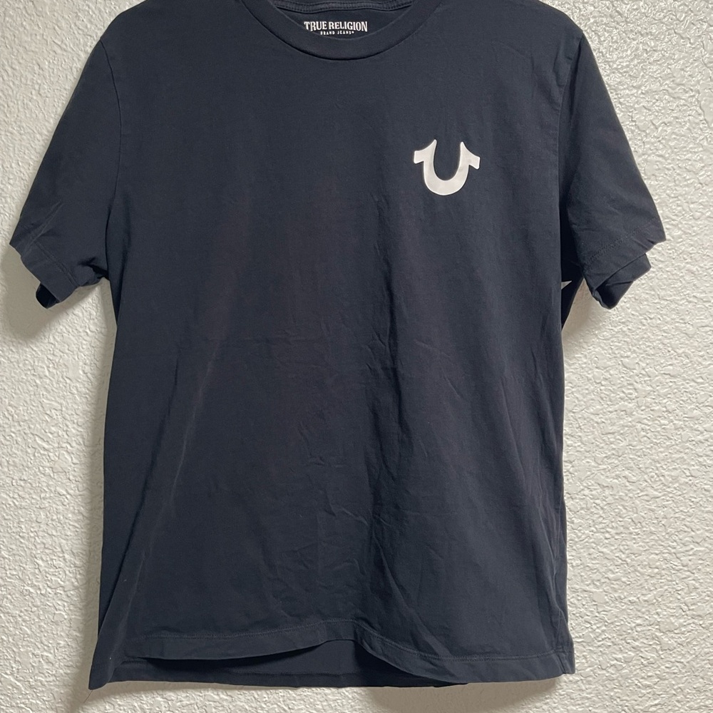 True Religion Men's Charcoal Tee with White Emblem